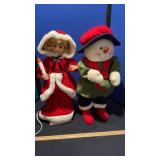 SNOW MAN, CHRISTMAS DOLL & JAR W/ ORNAMINTS