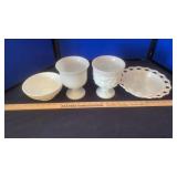 MILK GLASS HOBNAIL BOWL, & MISC MILK GLASS