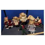 CHRISTMAS DOLLS, WREATH,  & MISC. DECOR