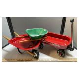 3- RADIO FLYER WAGON, WHEEL BARROW,  AND