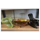 CARNIVAL GLASS DISH, SWAN & ROCKING CHAIR