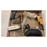 (2) MAGAZINS, POCKET KNIVES & MISC. GUN PARTS