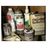 METAL SHELF W/  GREESE, COTTER PINS & MORE