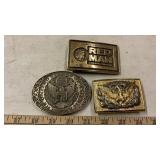 (2) U.S. EAGLE BRASS BELT BUCKLES & NRA BUCKLE