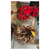 PLASTIC CANDLES, WREATH & MISC. DECOR