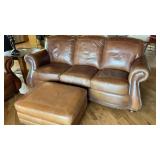 LEATHER STYLE VINYL COUCH W/OTTOMAN