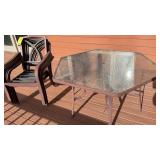 HEXAGONAL PATIO GLASS TABLE WITH (6) CHAIRS
