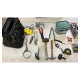 TOOL BAG W/MISC. TOOLS, TRICKLE CHARGER TORCH &