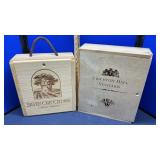 (2) WOOD STOOLS, WINE BOXES & TURN TABLE