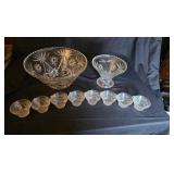 2 glass punch bowls with serving glasses