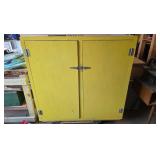 yellow cabinet on wheels, get organized