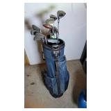 golf clubs with bag and 2 wheel cart, tour gear