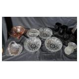 Hoosier glass vase and other glass serving bowls