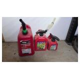 Gas cans, 5, 2, and 1 gallon, with nozzels