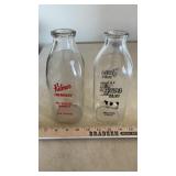 (2) GLASS MILK BOTTLES AND (17) GLASS JARS