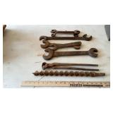 TOOL BOX WITH CRESENT WRENCHES, DRILL BIT AND MORE