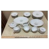 KAYSON CHINA SET AND GLASS BOTTLES
