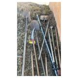 SHOVELS, PICK, BAR, POST HOLE DIGGER, & MISC.