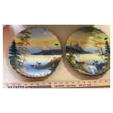 (2) PAINTED PLATES AND ASSORTED GLASS VASES