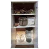 WOOD CABINET W/WORK LIGHT & GARDEN POTS