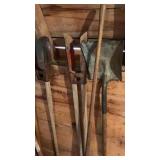 SHOVEL, RAKE, POST HOLE DIGGER & MISC. HAND TOOLS
