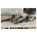 FISHING REELS, COLEMAN HEATER, MINO BUCKET & MISC