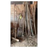 PITCH FORK, SHOVEL, BROOM & MILKING STOOL
