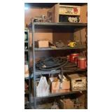 METAL SHELF W/TORCH HOSE, WELDING ROD, NAILS &