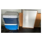 (2) COOLERS, DRY ERASE BOARD & CORK BOARD