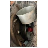 OIL PAN, FUNNELS HYD. HOSE & TRASH CAN