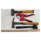 HAMMERS, PIPE CUTTER, PRY BAR & TAPE MEASURE