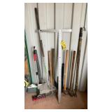 SLEDGEHAMMERS, RAKE, BROOM, SQUARE & MISC TOOLS