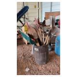 SHOVELS, PICK AX, SHOP BROOM & POST HOLE DIGGER