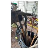 ASSORTED SHOVELS, RAKES, BROOMS ETC. (ATG)