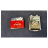 (2) COCA COLA LIGHTERS, TRAY & WONDERFUL WORLD