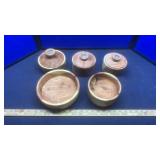 (5) HAND TURNED WOODEN BOWLS & DISHES WITH LIDS