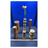 (18) HAND TURNED WOODEN VASES AND CANDLE HOLDERS