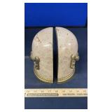 (2) Marble bookends w/ pinkish color with brass