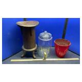 RED VASE, WATER COOLER & PLANT STAND