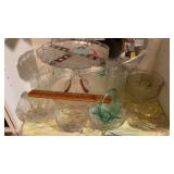 GLASS CAKE PLATES, BOWL, VASE & MISC GLASS