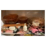 GLASS PIG BANK, DEPRESSION GLASS PLATES & BOWL