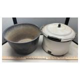 PORCELAIN ENAMEL POT W/LID, METAL CART & OTHER