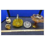 GLASS BASKET, COMPOTE, PLATES & MISC