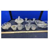 GLASS BASKET, CANDLE HOLDER, CREAMERS & MISC.