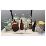 LARGE GLASS, BOTTLES AND JARS