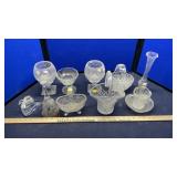 GLASS BASKETS, BELL & VASES