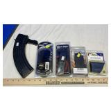 ASSORTED MAGAZINES, BROWNING KNIFE, GUN LOCKS &