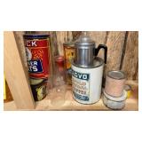 GLASS CHIMNEYS, TINS, & PERK POT