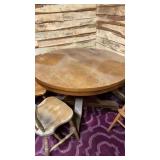 ROUND OAK TABLE & FOUR WOOD CHAIRS