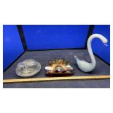 CANDY DISH, GLASS SWAN & CARNIVAL GLASS BOWL